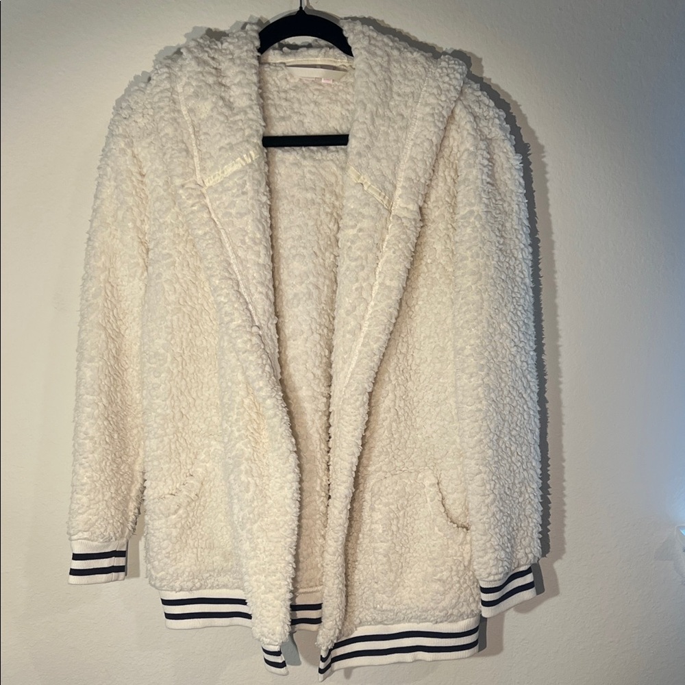 Make + Model Cream Teddy Jacket with Striped Cuffs
